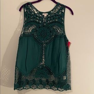 Xhiliration Green lace tank